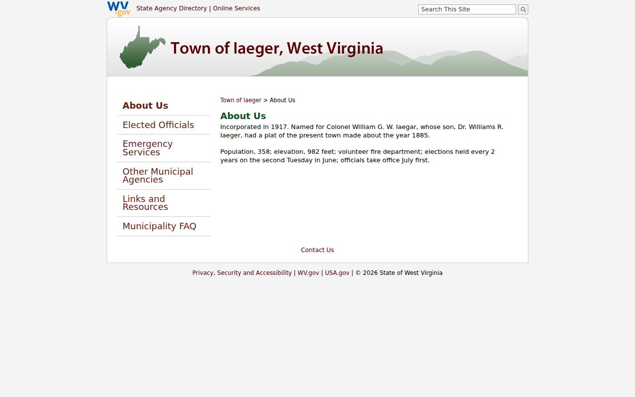 Iaeger municipal history describing the town's incorporation and earlier plat